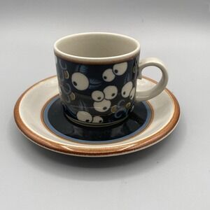 Arabia Taika Mustikka Cup & Saucer Set Blueberries Snowberries Finland 1970s